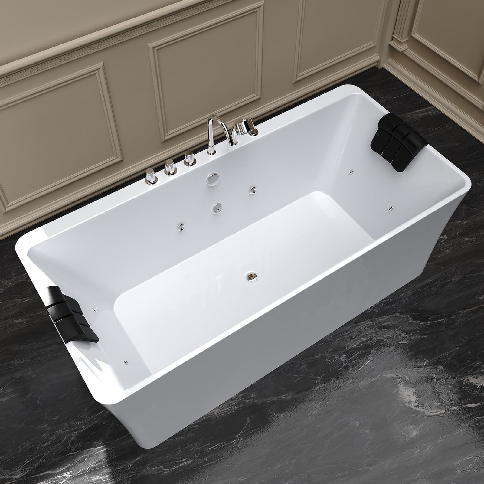Empava-67AIS03 whirlpool acrylic hydromassage rectangular double-ended bathtub side