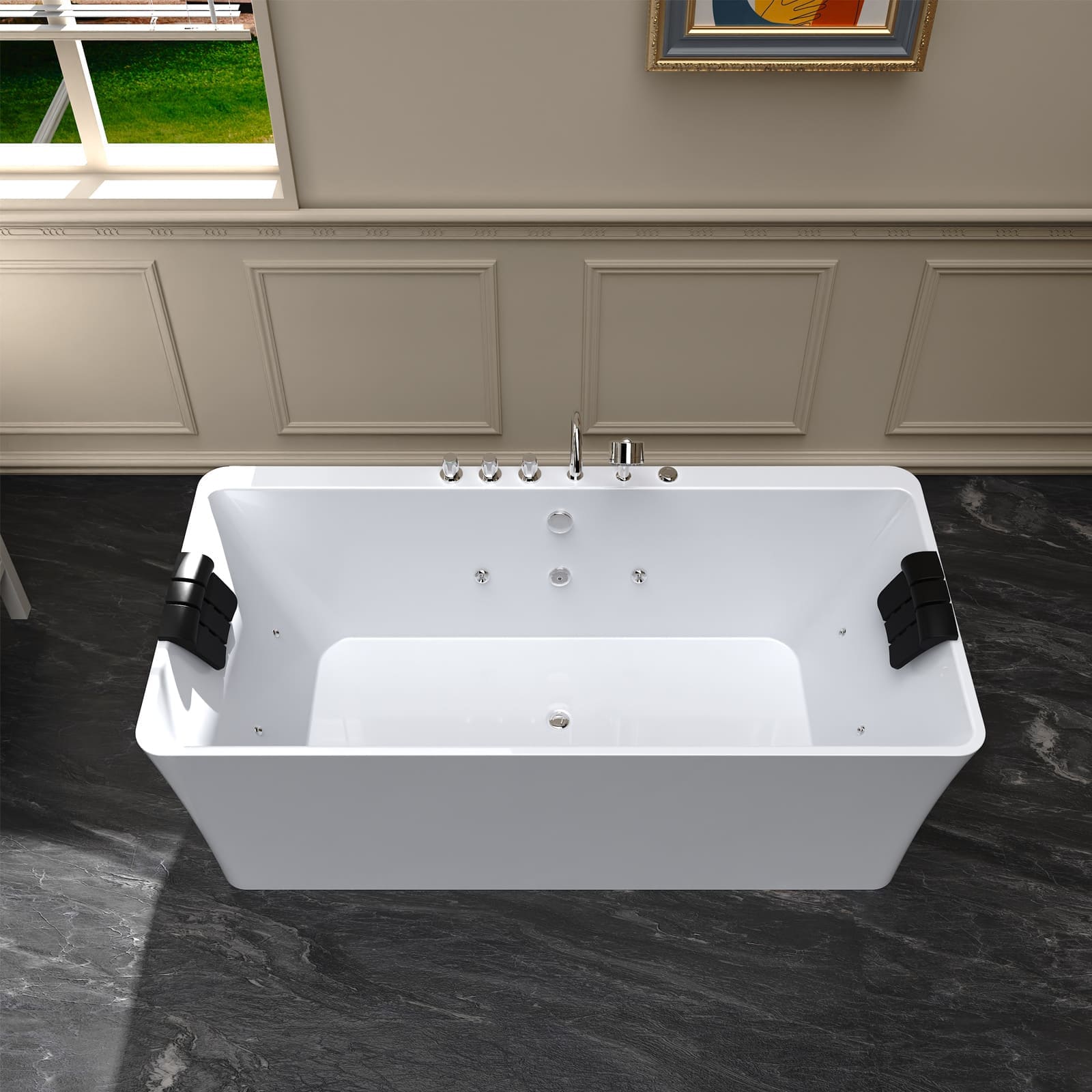 Empava-67AIS03 whirlpool acrylic hydromassage rectangular double-ended bathtub top view