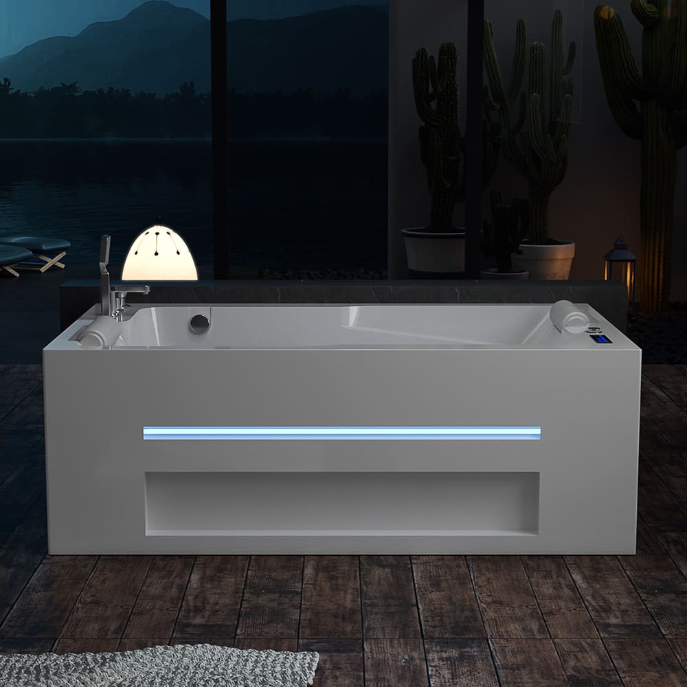 71 in. Alcove Massage Thermostatic 2-Person LED Tub With Right Drain