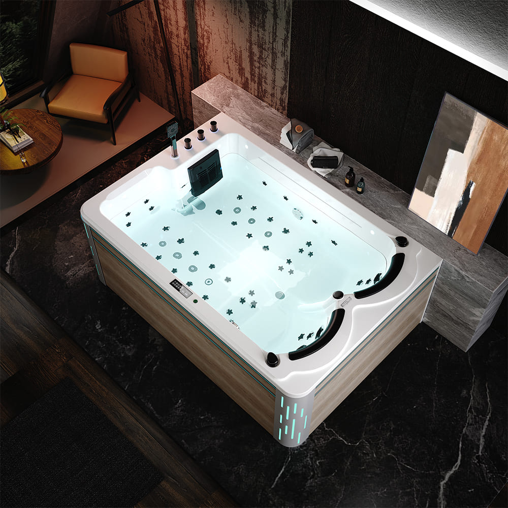 75 in. Freestanding Luxury Thermostatic 2-Person Rectangle LED Tub With Right Drain